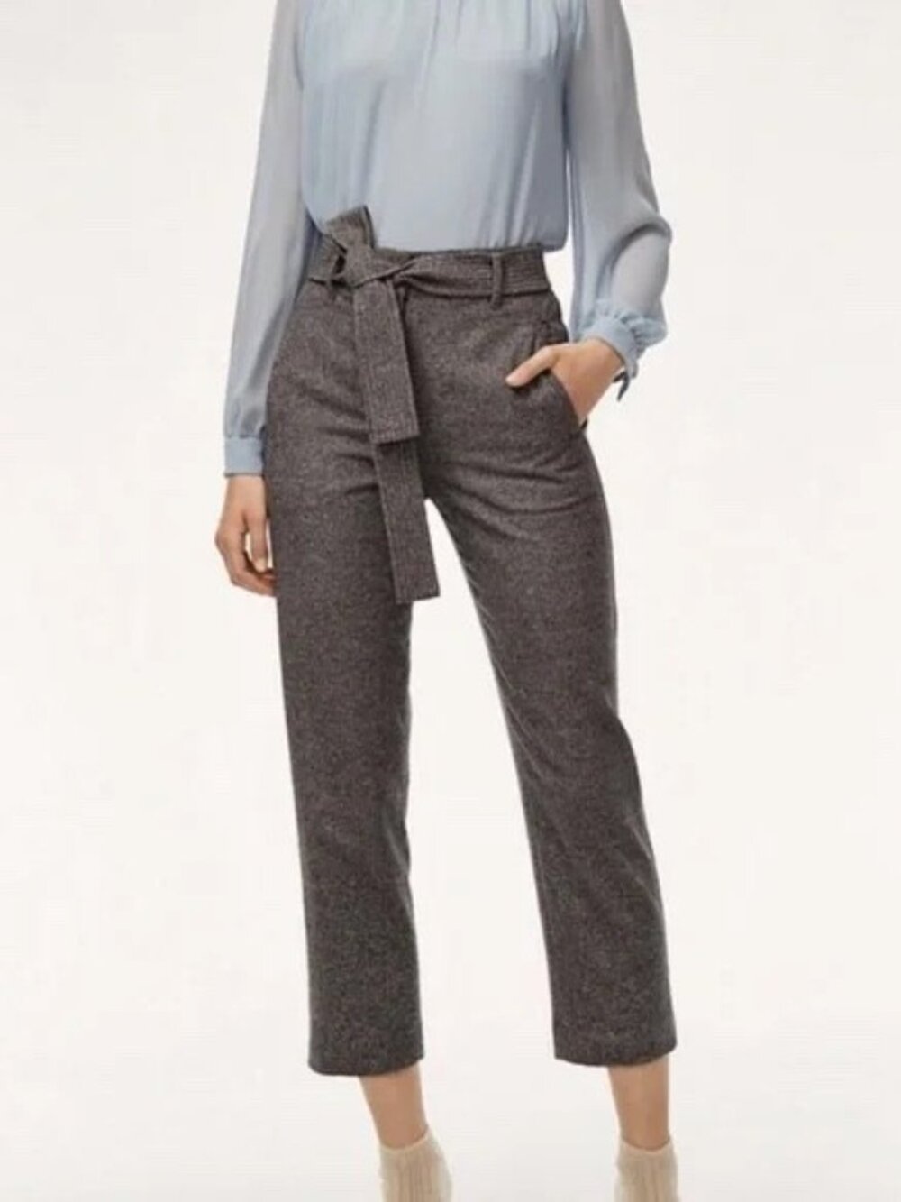 Aritzia Wilfred Jallade Wool Cashmere Blend Gray Pants 8 w Belt